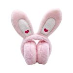 Cute Bunny Ears Earmuffs, Winter Warm Fluffy Ear Muffs Foldable Animal Ear Warmers Ear Covers Headband for Women Girls (Pink)