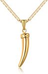 Barzel 18K Gold Plated Flat Mariner/Marina Chain Necklace 3MM With Horn Pendant For Mens & Ladies - Made In Brazil (Shark Tooth, 24)