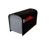 Mailbox DuraLine Premium Quality Plastic Rural Mailbox - Thick Puck Board Plastic Box - Two Way Flag - High Visibility Reflective Strip - Outdoor Post Mounted (Black)