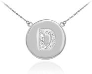 14k White Gold Initial D Diamond Disc Necklace, white-diamond