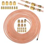 Tnisesm 3/16" 25 Ft Brake Line Tubing Kit, 3/16 Copper Coated Flexible Tube (includes 16 Inverted Flare Fittings)