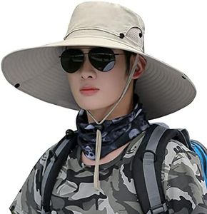 HUAMULAN 6" Wide Brim Sun Protection Hat Outdoor Unisex Ventilated Bucket Hats for Hiking Beach Fishing Safari Garden Lawn Yard Work Kayaking E-yp01-beige