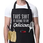 Miracu Funny Black Aprons for Men, Women with 3 pockets - Birthday, Christmas, Thanksgiving Cooking Gifts for Wife, Husband, Mom, Dad, Sister - Chef Kitchen Apron - This is Going to be Delicious 商品名称 建议更改