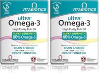 Vitabiotics Ultra Omega-3 Fish Oils Capsules with DHA EPA Nutritional Supplements for Heart Brain and Eye Vision (Pack of 2)