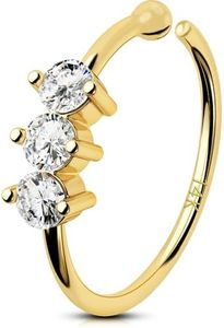 OUFER 14K Solid Gold Nose Rings Hoops, 20G Hoop Nose Rings for Women, Clear CZ Nose Piercing Jewely, Seamless Open Cartilage Helix Earrings