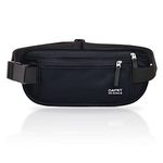 RFID Blocking Money Belt for Men Women, Slim Fanny Pack for Travel，Running,Conceal Waist Wallet for Passport Holder,Phone,Cash(Dark Black)