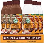 Garnier Shampoo & Conditioner Set by Ultimate Blends, Smoothing Coconut Hair Food For Curly and Frizzy Hair, 98 Percent Natural Origin Ingredients,3 x 350ml Shampoo and 3 x 350ml Conditioner