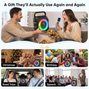 Karaoke Machine with 2 Wireless Microphones – Portable Bluetooth Speaker