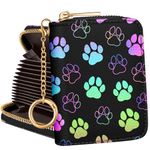 Hautebella Credit Card Holder for Women Cute Small for Ladies Teen Girls Female RFID Leather Cardholder Wallets Keychain Accordion Organizer Purse Dog Paw Print Girly Aesthetic Print Unique Zipper