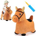 iPlay, iLearn Bouncy Pals Brown Hopping Horse, Inflatable Ride On Animal Hopper Toys, Indoor n Outdoor Plush Bounce W/Pump, Jumping Birthday Gift for 18 24 Month 2 3 4 5 Year Old Toddler Kid Boy Girl