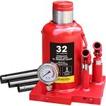 BIG RED ATH932001BR Torin Heavy Duty Professional Double Piston Car Bottle Jack with Gauge for Construction Stabilization, 32 Ton (64,000 LBs), Red