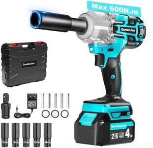 Impact Wrench,1/2" Cordless Impact Gun with 450 Ft-lbs (600N.m) Max Torque,4.0Ah Battery,Fast Charger & 5 Sockets for Car Tire Lug Nut Removal Tool Blue