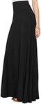 Lock and Love LL WB1434 Womens Solid Maxi Skirt with Elastic Waist Band M Black