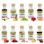 Puramate Culinary Essence Assorted 30ml, Pack Of 10 Essence (Vanilla, Pineapple, Cardamom, Rose, Butterscotch, Strawberry, Saffron, Pista, Mango, Chocolate)