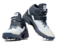 SEGA BOLD Men's Bowling Cricket Boots, with Metal Spikes, Blue/Grey/White, Cricket Shoes (Grey, numeric_11)