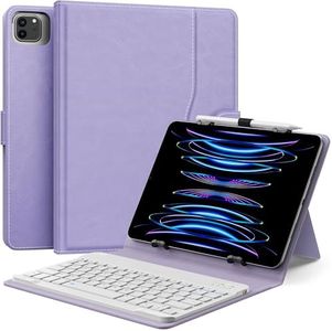 MoKo Universal Tablet Case with QWERTY Keyboard for 9",9.7",10.1",10.2",10.4",10.5",10.9",11" Tablet, with Removable Wireless Bluetooth Keyboard&Pen Holder for iPad, Samsung, Fire, Pixel, Other, Lilac