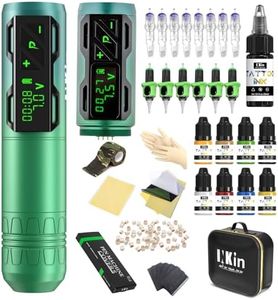 INKin Maquina de Tatuar, Tattoo Kit con Maquina Tatuar Inalambrica Profesional Batería de 1800mAh, 9 Piezas Tinta Tatuaje y 36 Piezas Agujas Tatuaje, Maquina de Tatuar Kit Completo Para Tatuadores