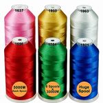 New brothread Set of 6 Christmas Colors Polyester Machine Embroidery Thread Huge Spool 5000M for All Embroidery Machines