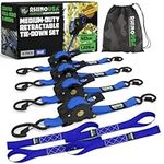Rhino USA Retractable Ratchet Tie Down Straps (4PK) - 540kg Guaranteed Max Break Strength, Includes (4) Ultimate 2.5 cm x 3 m Autoretract Tie Downs with Padded Handles - Blue