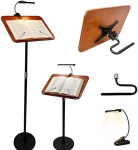 blinvcra 2 in 1 Multiplel-Use Music Stand with Light, Book Holder for Reading, Height Adjustable 18''-55'' Bible Shtender, Portable Podium Stand, Wood Table Stand for Laptop, Classroom, Church, Speech