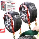 Boxer Pro Tow Dolly Basket Straps with Twisted Snap Hooks 2 Pack – Wheel Bonnet Tie Down System – 15”-19” Tires, 10,000lbs Breaking Strength with Rubber Sleeve Extra Security – Wheel Car Basket