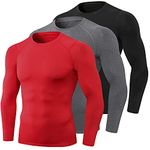 3 Pack Compression Shirts Men Long Sleeve, Cool Dry Workout Running Gym Shirt Sports Base Layer Shirts Crew Neck Tops