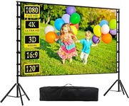 Projector Screen and Stand, 120-inch Portable Indoor Outdoor Projection Screen16:9 Aspect Ratio 4K HD, Foldable Anti-Crease Double Sided Movie Screen with Carry Bag, Ideal for Office and Home Theater