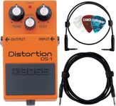 Boss DS-1 Distortion Guitar Effects Pedal Bundle with Gearlux Instrument Cable, Patch Cable, Picks, and Polishing Cloth