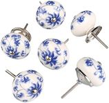 Sourcingmap 6 Pieces Vintage Shabby Knobs Floral Hand Painted Ceramic Pumpkin Cupboard Wardrobe Cabinet Drawer Door Handles Pulls Knob, Blue and White Flower