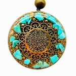 Orgone Necklace, Sacred Geometry Flower Life Healing Crytals Stones, Pendant Orgonite Turquoise Rose Quartz, Protection Energy Jewelry Women Yoga Handmade Arte Orgones Design