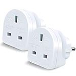 EXTRASTAR UK to EU Europe European Travel Adapter, 2 Pack 3 Pin to 2 Pin Plug Adapter Convertor for Germany, France, Spain, Portugal, Greece, Netherlands and more - White