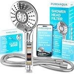 PUREAQUA Hard Water Filter Shower Head | Shower Head Filter | 15 Stage Shower Filter | High Pressure Shower Heads | 5 Spray Settings Shower Head and Hose