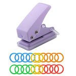 Morices Mini Purple Hole Punch with 20 Pcs Colorful Loose-Leaf Binder Rings, Small 6mm Single Hole Circle Paper Puncher for Scrapbook Crafts, DIY Plastic Book Rings for Keychain Document Stack