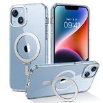 DUEDUE Magnetic Case for iPhone 14,iPhone 13 Compatible with MagSafe, Magnetic Kickstand iPhone 14/13 Case Cover Military Grade Phone Cases for iPhone 14/13 6.1 Inch, Clear