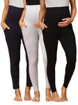 The Mom Store Maternity Leggings Combo of 3 | Comfort Stretch Pregnancy Leggings for Women | Over The Belly Design | Black, Navy & Grey | S