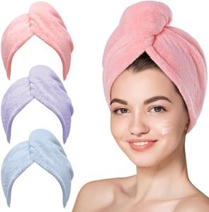Hicober Microfiber Hair Towel, 3 Packs Hair Turbans for Wet Hair, Drying Hair Wrap Towels for Curly Hair Women Anti Frizz (Pink,Blue,Purple)