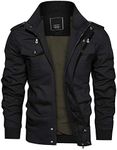 KEFITEVD Bomber Jackets Men Casual Cargo Military Motorbike Jacket Air Force Multi Pocket Coat Cotton Black(Size: M)