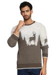 eWools Men's Winterwear Woolen Animal Print Cardigans Sweaters (Brown, Large)