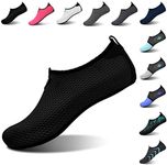 L-RUN Womens Water Shoes Barefoot Skin Aqua Sock for Run Dive Surf Swim Beach Yoga Pure Black M(W:6.5-7.5)=EU37-38