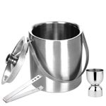 finality Double Walled Stainless Steel Insulated Ice Bucket with Lid | Ice Tong and Peg Measure [ 1 Liter ] Keeps Ice Cold for 6 h | Great bar Tools for Home bar Accessories, Mini bar, Wine