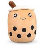 Genchi Plush Pillow Bubble Tea Plush Cartoon Pet Pillow Animal Stuffy for Baby Kids Children Boys and Girls, Cute and Soft Kawaii Toy Plushies, Doll Plush Anime Figurine (Brown Smile Milk Tea, 35cm)