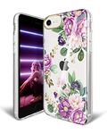 JAHOLAN iPhone SE 2022/2020 Case, iPhone 7 8 Case Clear Flowers for Girls Women Shockproof Hard Back Cover Phone Case for iPhone 7/8/6/6S/SE 2020 2022 - Blossom Purple