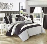 Chic Home 24 Piece Covington Complete Bedroom Set with Octagon Embroidery, Queen, Black