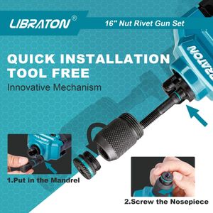 Libraton 16" Rivet Nut Tool Set – Hand Rivet Gun with 70 Rivet Nuts, 7 Metric Mandrels, Carry Case