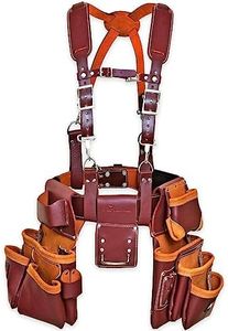 AP-Leather PRO-19 100% Genuine Full Grain Leather Tool Belt/Pouch/Bag, Tool Belt with Suspenders, Comfort Back Support Tool Pouches with Suspenders for Construction,Framers,
