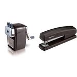 Helix Metal Desktop Sharpener for Standard and Jumbo Pencils (Assorted Colours) & Amazon Basics Stapler with 1000 Staples, Black