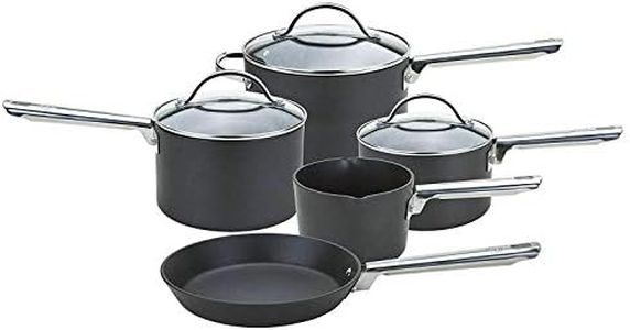Anolon Professional Non Stick Pots and Pans Set of 5 - Cookware Set with Milkpan, Saucepans with Toughened Glass Lids & Frying Pan, Oven & Dishwasher Safe Cookware, Black