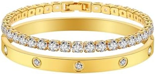 Jade cabbage Gold Bracelets for Women 18K Gold Plated Love Friendship Bracelet With Cubic Zirconia Cuff Bangle Jewelry Set Witness the Gift of Love, 6.5, Stainless Steel, Copper, Gold, no