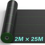 2mx25m Heavy Duty Weed Control Membrane Garden Weed Barrier Fabric for Landscaping Driveway Gravel Artificial Grass Lawn Underlay Woven Roll Ground Cover Weed Block Patios, Garden, Flower Beds Black