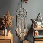 Oexper Macrame Dream Catcher Wall Hanging Large Ivory Color Handmade Boho Chic Woven Tassels Decor Home Art Ornament for Apartment Bedroom Living Room Gallery 38.2 x 9.9 Inches